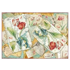 Декупажная карта - Тюльпаны, на рисовой бумаге, 48 х 33 см, 1 шт.