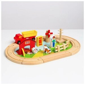 Деревянная игрушка "Железная дорога + ферма" 23 детали, 32x5x17 см
