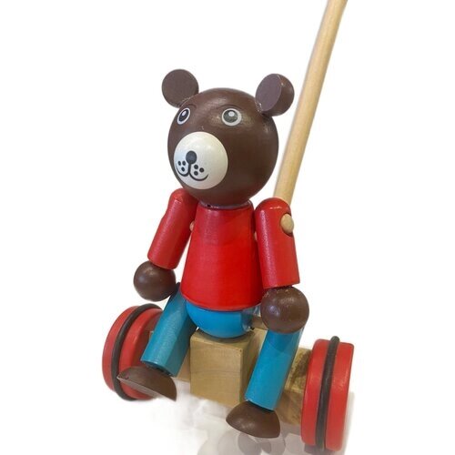 Деревянная каталка на палочке "Мишка" от компании М.Видео - фото 1