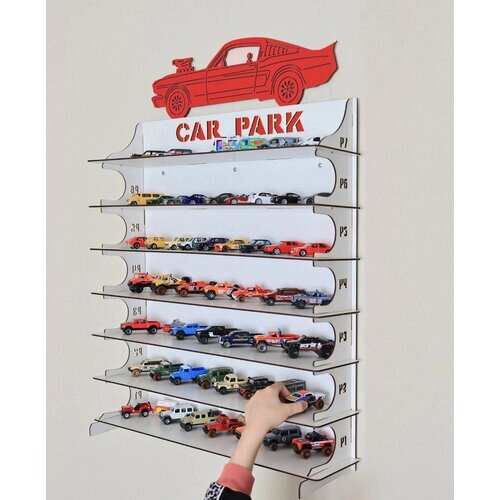 Деревянная полка для коллекции машинок 1:64 / Парковка, гараж, паркинг настенная для моделек автомобилей от компании М.Видео - фото 1