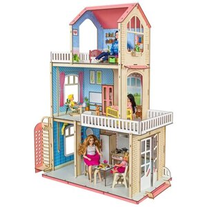 Деревянный кукольный домик для Барби с мебелью