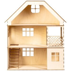 Деревянный Кукольный домик №5-1 "Малый"2 этажа с мансардой) для кукол 7-13 см