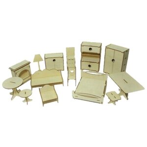 Деревянный набор мебели №2-2 в кукольный домик (14 предметов) для кукол 15-20 см