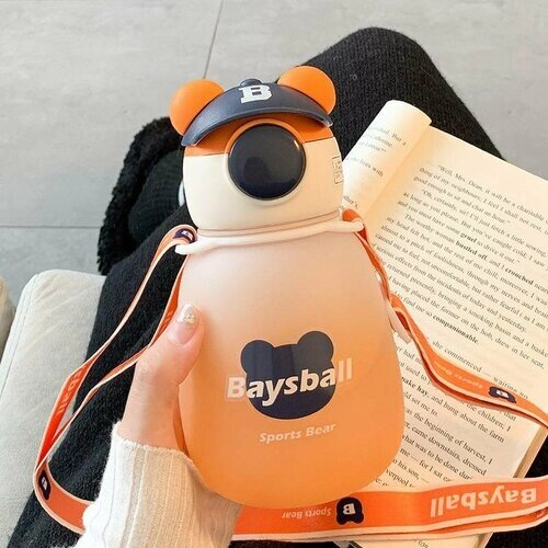 Детская бутылочка для воды с кошечкой/ Бутылка для воды оранжевый цвет от компании М.Видео - фото 1