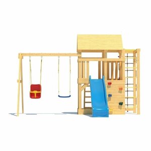 Детская деревянная игровая площадка для улицы дачи CustWood Scout S4+ с большой деревянной крышей