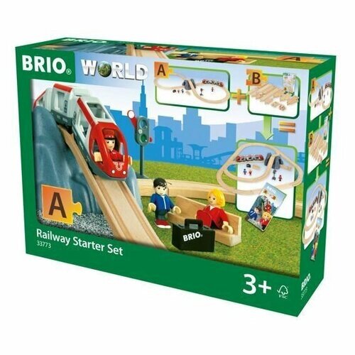 Детская деревянная железная дорога Brio, Стартовый набор из 33 элементов с переездом и станцией от компании М.Видео - фото 1
