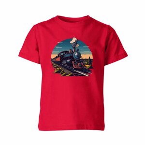 Детская футболка «Поезд Железная дорога»116, красный)