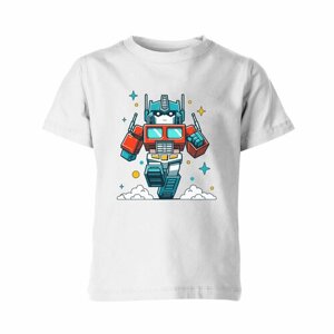 Детская футболка «Робот Трансформер бежит спасать мир. Игрушка»104, белый)