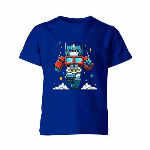 Детская футболка «Робот Трансформер бежит спасать мир. Игрушка» (116, синий) от компании М.Видео - фото 1