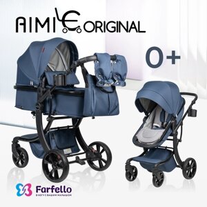 Детская коляска трансформер 2 в 1 Aimile Original New Black, темно-синий