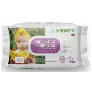 Детские влажные салфетки SYNERGETIC Pure&Nature «Алоэ вера и нежный хлопок» без отдушек, гипоаллергенные, биоразлагаемые, для новорожденных 0+90 шт.