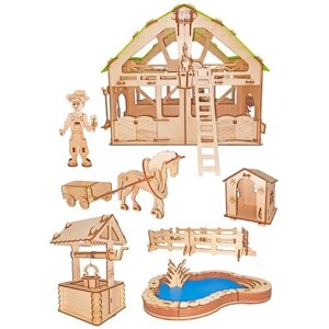 Детский деревянный конструктор из фанеры " Мега ферма "Развивающие деревянные игрушки для детей