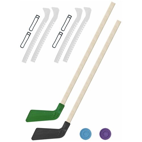 Детский хоккейный набор для игр на улице, свежем воздухе для зимы для лета 2 Клюшки хоккейных зелёная и чёрная 80 см.+2 шайбы + Чехлы для коньков белые - 2 шт. от компании М.Видео - фото 1