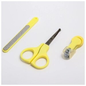 Детский маникюрный набор, 3 предмета: ножницы, пилка, книпсер, от 0 мес, цвет жёлтый