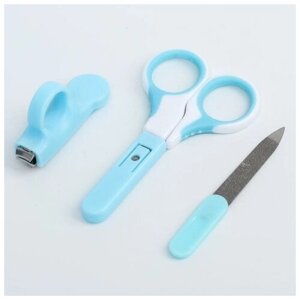 Детский маникюрный набор: безопасные ножницы с колпачком, щипчики, пилочка, от 0 мес, цвет голубой