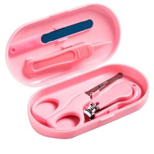 Детский маникюрный набор (ножницы, книпсер, пилка, пинцет), цвет розовый 4601141