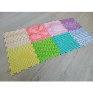 Детский массажный коврик ОртоДон, набор Pastel №8 с пищалками (8 пазлов, 3 в 1)