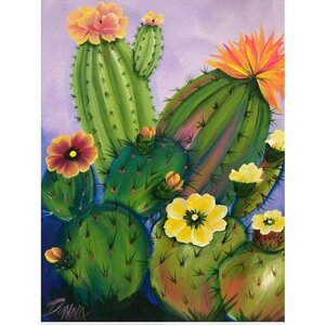 Детский набор для творчества / Алмазная мозаика 40х50 / Цветущие кактусы