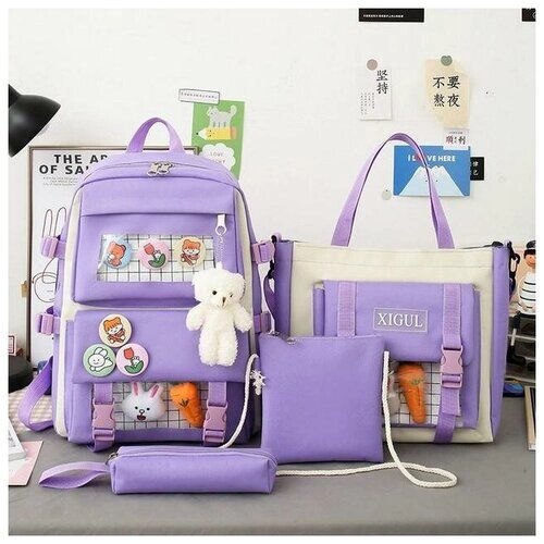 Детский школьный милый рюкзак фиолетовый от компании М.Видео - фото 1