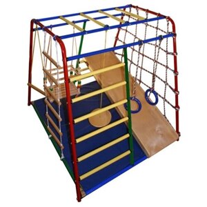 Детский спортивный комплекс Вертикаль "Весёлый Малыш MAXI"деревянные перекладины), фанерная горка, разноцветный
