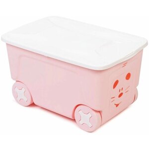 Детский ящик для игрушек с крышкой на колесах 50 литров Розовый пастельный