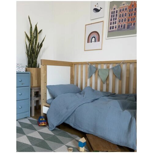 Детское постельное белье из муслина, синий, простыня 60х120 см от компании М.Видео - фото 1