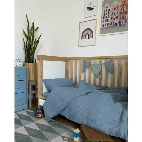 Детское постельное белье из муслина, синий, простыня 70х140 см от компании М.Видео - фото 1