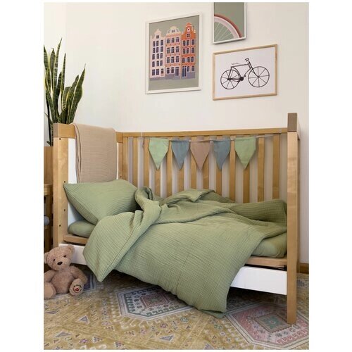 Детское постельное белье из муслина, зеленый, простыня 60х120 см от компании М.Видео - фото 1