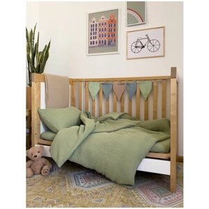Детское постельное белье из муслина, зеленый, простыня 60х120 см