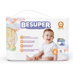 Diapers-подгузники BESUPER Premium, размер M (3) 6-10 кг. 34 шт.