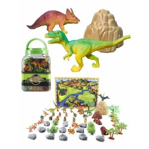 Диномир Карта дорога с динозаврами деревья, камни, фигурки животных реалистичные сюжетные игры