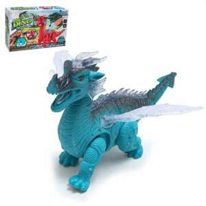 Динозавр "Дракон", работает от батареек, световые и звуковые эффекты, цвет голубой