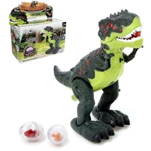 Динозавр «Рекс», откладывает яйца, проектор, свет и звук, работает от батареек, цвет зелёный