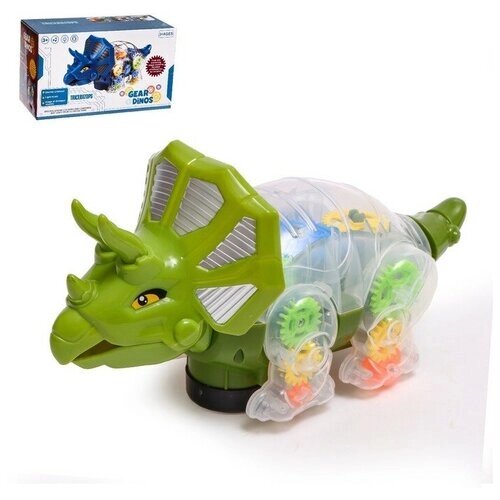 Динозавр «Шестерёнки», свет и звук, работает от батареек, цвет зелёный от компании М.Видео - фото 1