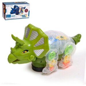 Динозавр «Шестерёнки», свет и звук, работает от батареек, цвет зелёный