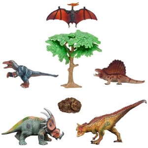 Динозавры и драконы для детей серии "Мир динозавров"птеродактиль, диметродон, акрокантозавр, троодон, стиракозавр (набор фигурок из 7 предметов)