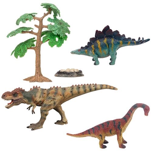 Динозавры и драконы для детей серии "Мир динозавров": стегозавр, тираннозавр, брахиозавр (набор фигурок из 5 предметов) от компании М.Видео - фото 1