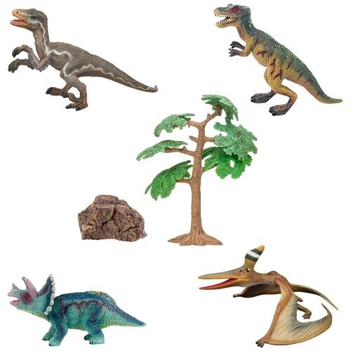 Динозавры и драконы для детей серии "Мир динозавров": трицератопс, троодон, птеродактиль, тираннозавр (набор фигурок из 6 предметов) от компании М.Видео - фото 1