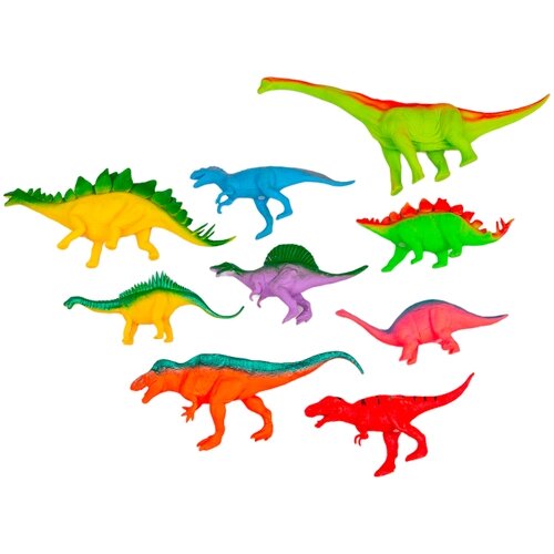 Динозавры игрушки для мальчиков, игровой набор фигурки животных 9 шт, 14-27см, с пищалками, резина, RBX-K21 от компании М.Видео - фото 1