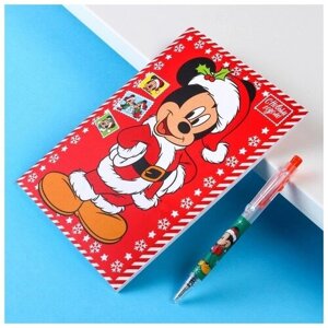 Disney Канцелярский набор "С новым годом", блокнот А5, ручка, наклейки, Микки Маус и его друзья