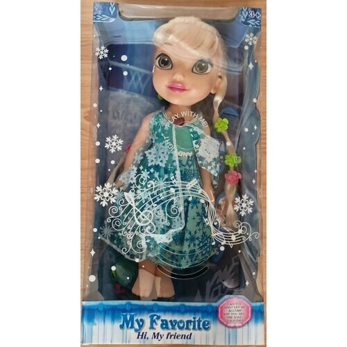 Disney Кукла Эльза Холодное Cердце , Зеленая снежинка 35 см, подвижная, свет, звук