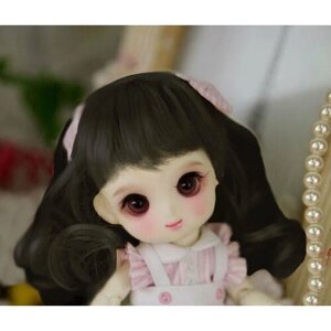 DollGa Wig LK4-009 (Длинный парик с локонами и чёлкой натуральный чёрный размер 4-5 дюймов для БЖД кукол)