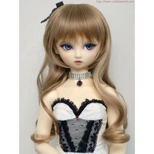 DollGa Wig W098_D (Длинный парик с ленточкой шоколадно-коричневый размер 6-6,5 дюймов для БЖД кукол)