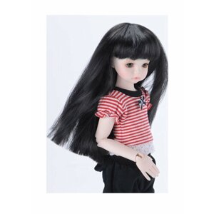 Dollmore (7) Long Straight Wig Black (Длинный парик с прямыми чёрными волосами размер 17,5 см для кукол Доллмор)