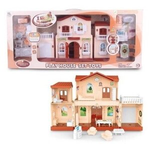 Дом кукольный Мой новый дом с мебелью, средний, розовый, сборный, со звуковыми и световыми эффектами, в коробке - Junfa Toys [WK-15509]
