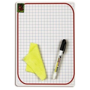 Доска-планшет пластиковая маркерная Attache А4 белая/клетка, с маркером и салфеткой, красная рамка