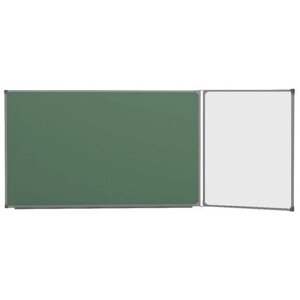 Доска школьная комбинированная 100х255 BoardSYS, двухэлементная меловая/маркерная, зеленая/белая, крыло справа 30ДЭ-255Кпр