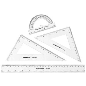 DV-12050 Набор геометрический 4 предмета (линейка 30 см+ транспортир+ 2 треугольника)