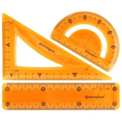 DV-7258 Набор геометрический 3 предмета мягкий пластик (линейка 15 см+ транспортир+ треугольник), оранжевый от компании М.Видео - фото 1