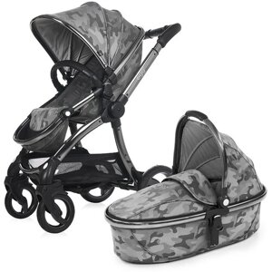 EGG коляска 2в1, комплект (прогулочный блок+люлька) с рождения и до 25 кг цвет: Camo Grey & Anodised Chassis